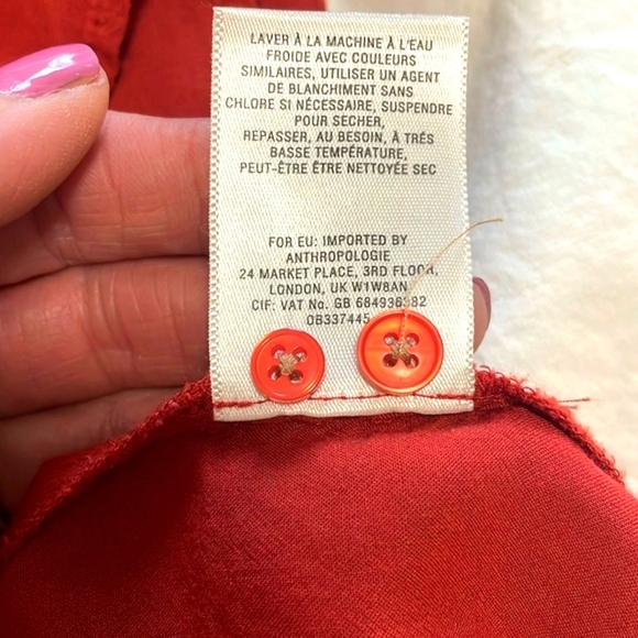 Anthropologie Maeve Burnt Orange 3/4 Sleeve Buttoned Blouse with Crochet Front - Picture 11 of 11